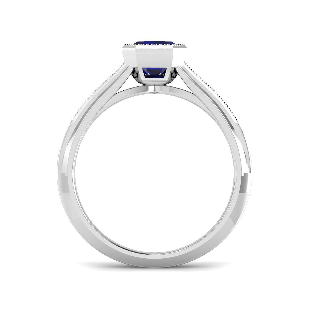 Platinum Baguette and Emerald Cut Blue Sapphire and Diamond Ring 2