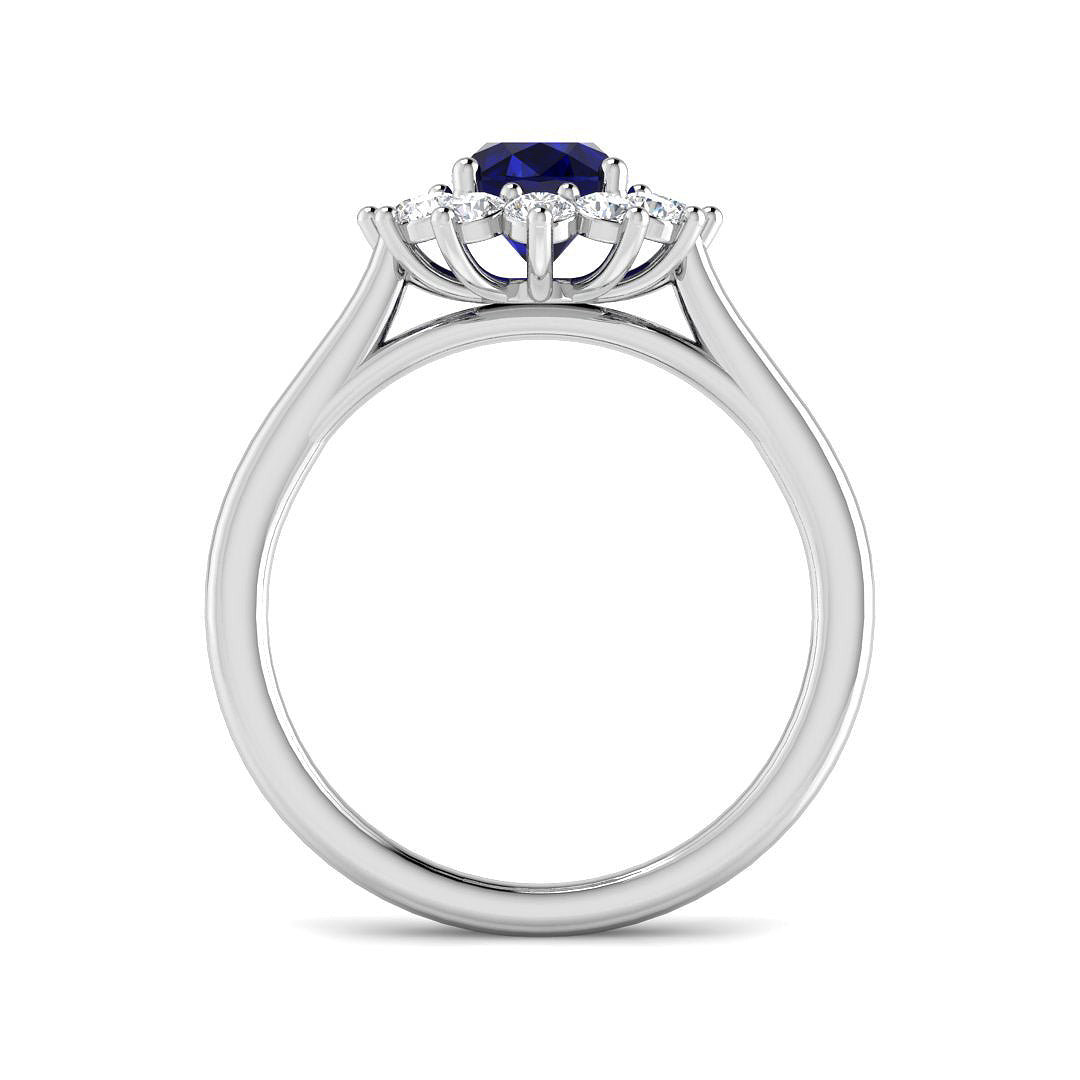 9ct White Gold Oval Blue Sapphire and Diamond Ring 2