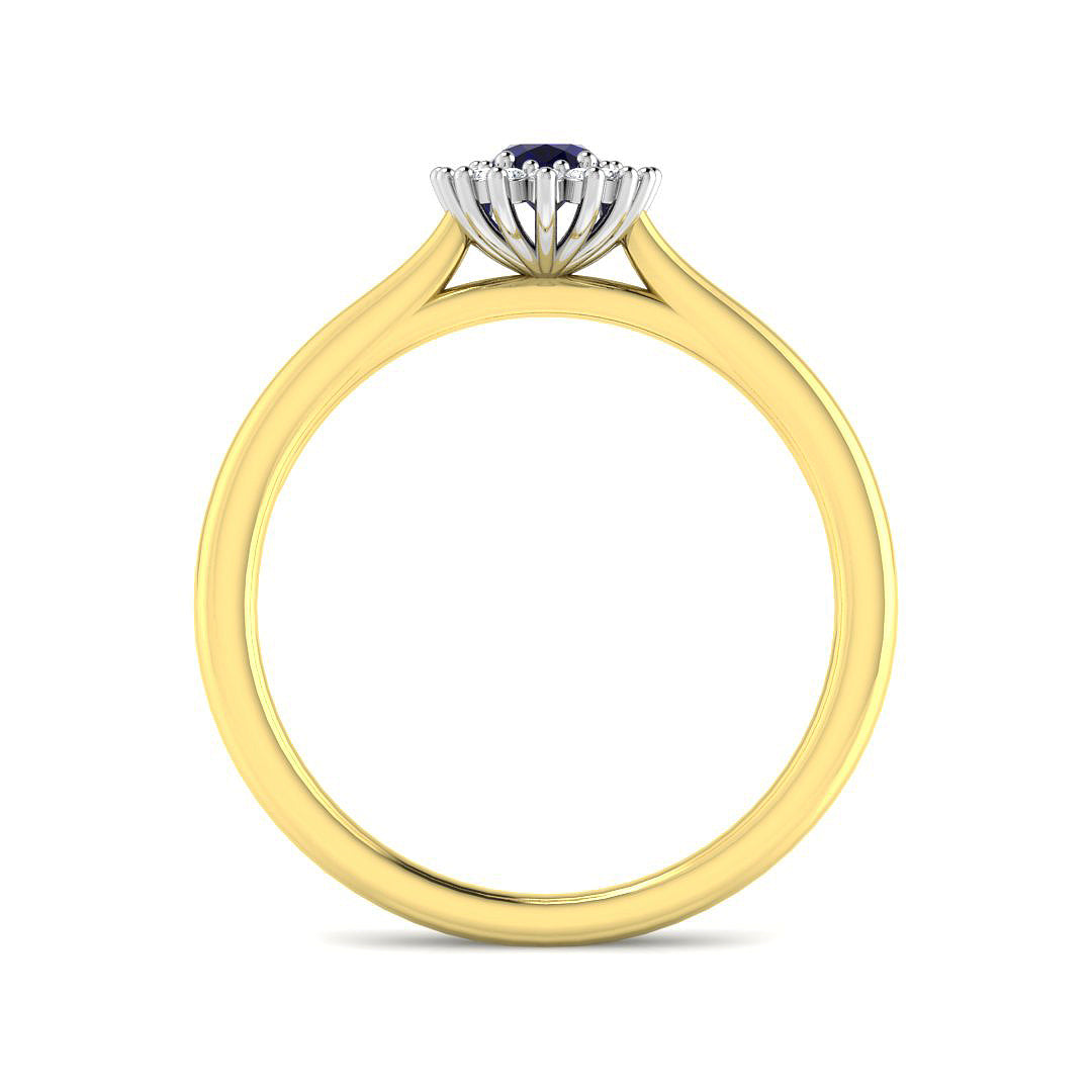 9ct Two Tone Oval Blue Sapphire and Diamond Ring 2