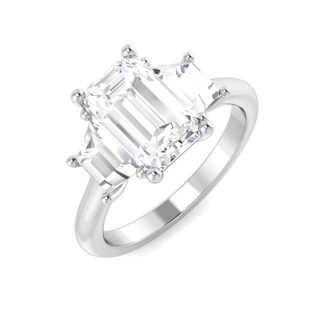 Platinum Emerald Cut and Trapezoid Lab Grown Diamond Ring 1
