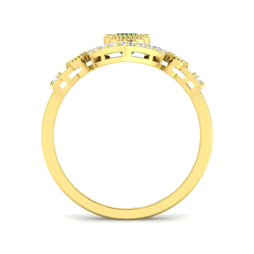 9ct Yellow Gold Round Emerald and Diamond Ring 2