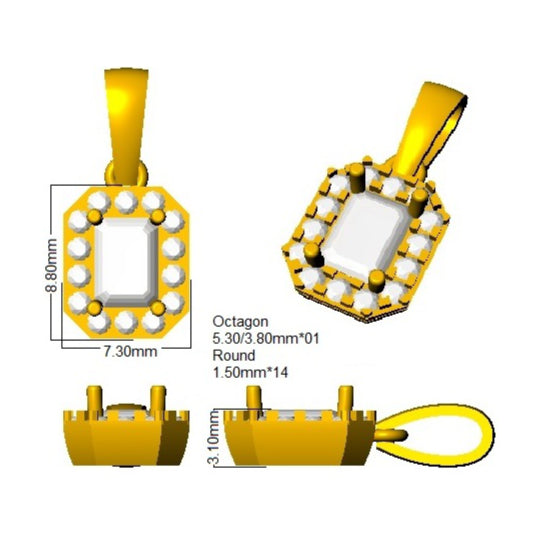 9ct Yellow Gold Emerald Cut Lab Grown Diamond Pendant 2