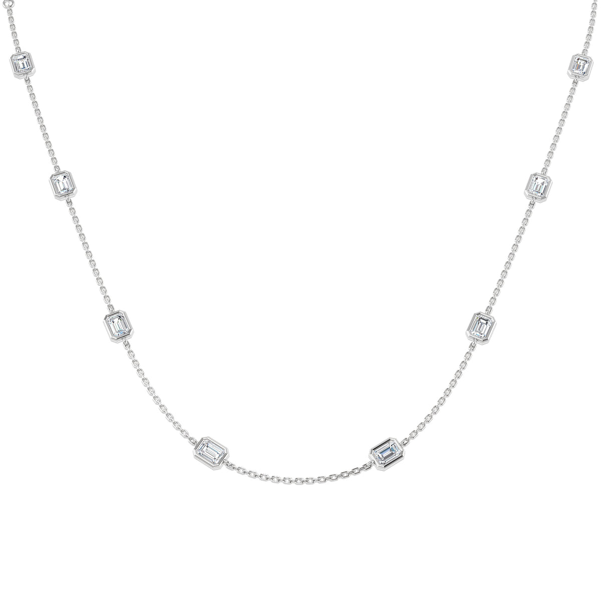 9ct White Gold Emerald Cut Lab Grown Diamond Necklace 1