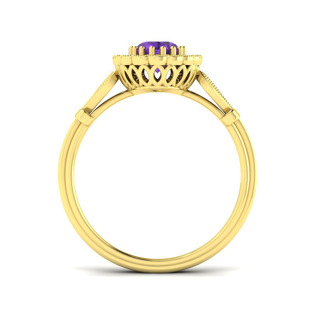 9ct Yellow Gold Oval Amethyst and Diamond Ring 2