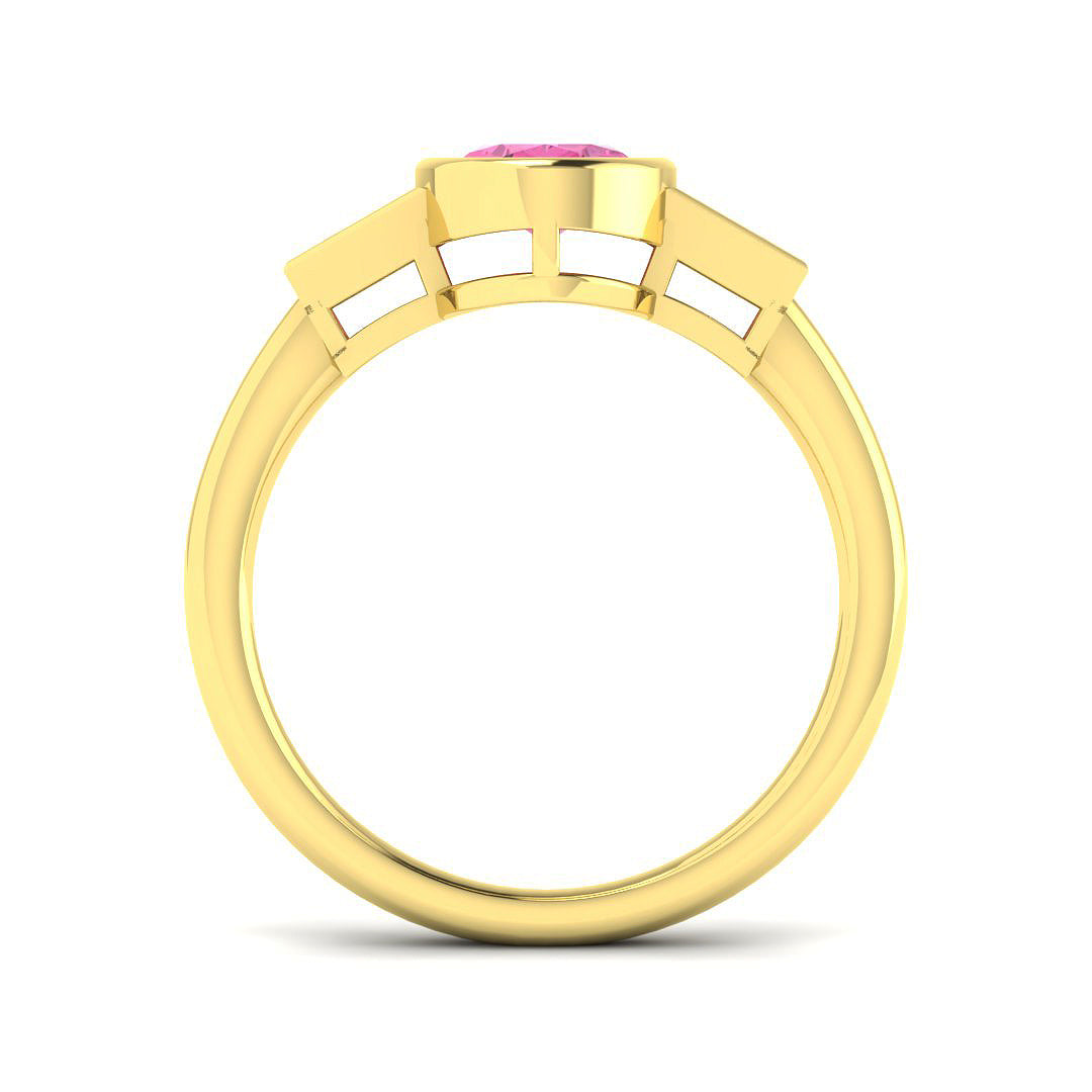 9ct Yellow Gold Baguette and Oval Pink Sapphire and Diamond Ring 2