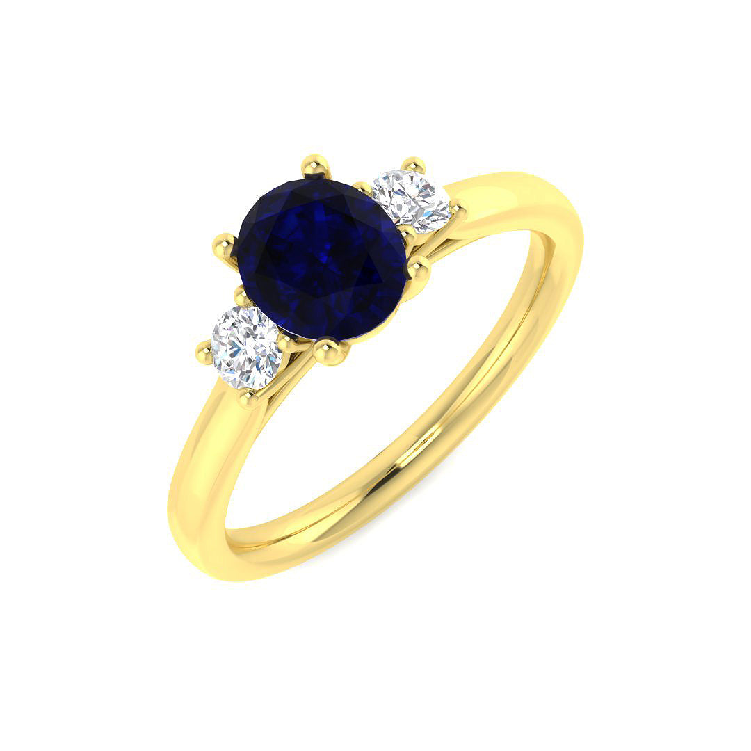 9ct Yellow Gold Oval Blue Sapphire and Diamond Ring 1