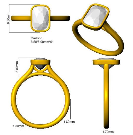9ct Yellow Gold Cushion Lab Grown Diamond Ring 3