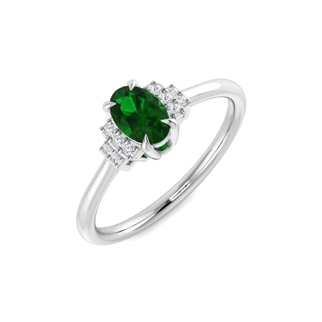 9ct White Gold Oval Emerald and Diamond Ring 1