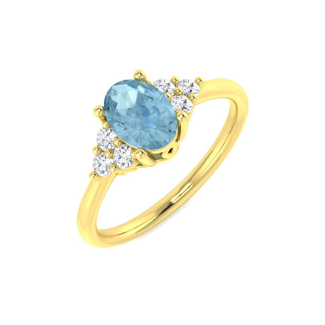 9ct Yellow Gold Oval Aquamarine and Diamond Ring 1