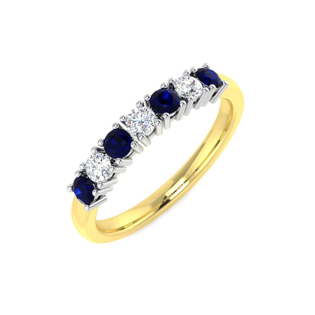 9ct Two Tone Round Blue Sapphire and Diamond Ring 1