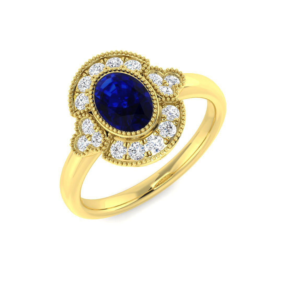 9ct Yellow Gold Oval Blue Sapphire and Diamond Ring 1