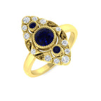 9ct Yellow Gold Round Blue Sapphire and Diamond Ring 1