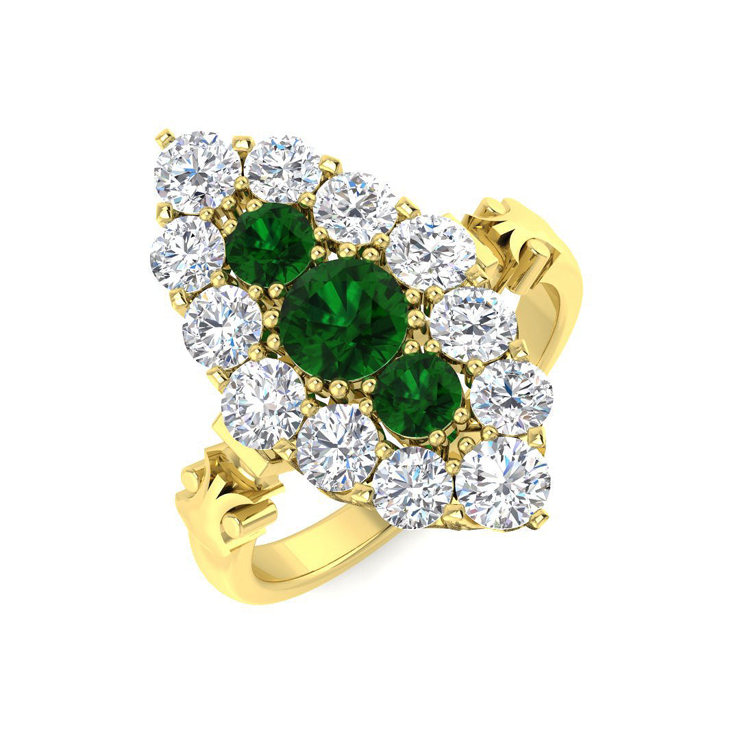 9ct Yellow Gold Round Emerald and Diamond Ring 1