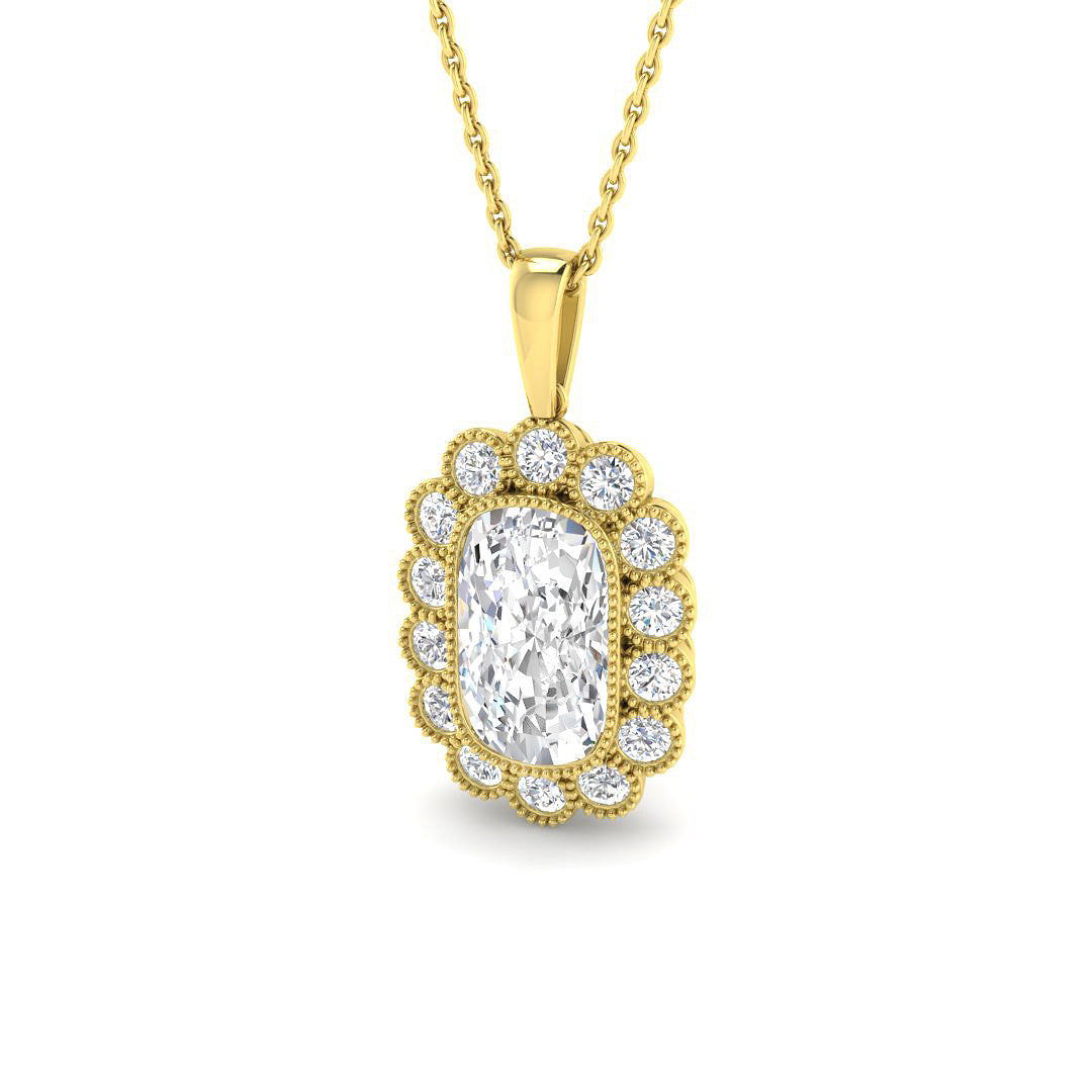 9ct Yellow Gold Cushion Old Cut Lab Grown Diamond Pendant 1