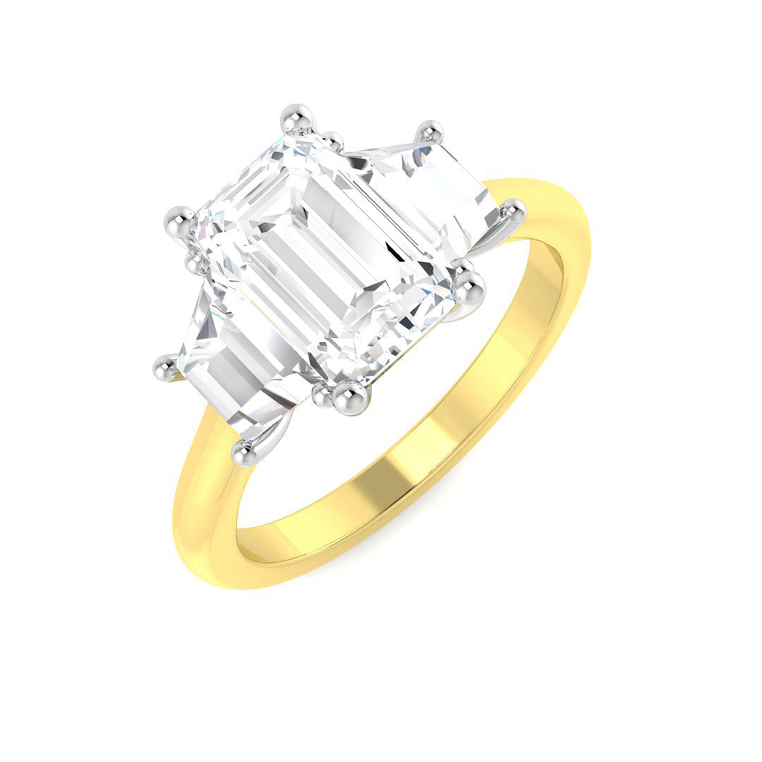 9ct Two Tone Emerald Cut and Trapezoid Lab Grown Diamond Ring 1