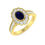 9ct Yellow Gold Oval Blue Sapphire and Diamond Ring 1