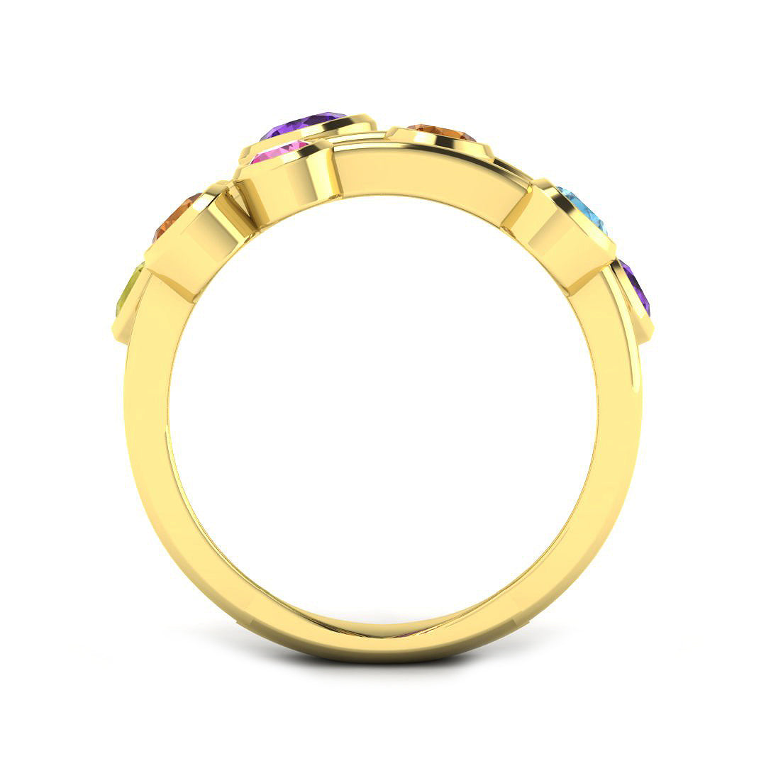 9ct Yellow Gold Round Amethyst and Citrine and Peridot and Pink Sapphire and Sky Blue Topaz and Tsavorite Ring 2