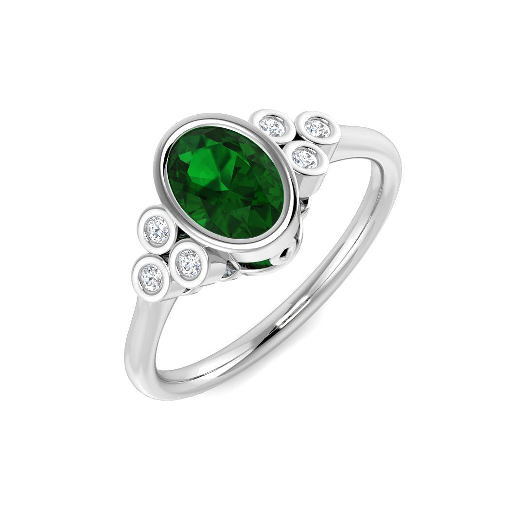 9ct White Gold Oval Emerald and Diamond Ring 1