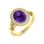 9ct Yellow Gold Oval Amethyst and Diamond Ring 1