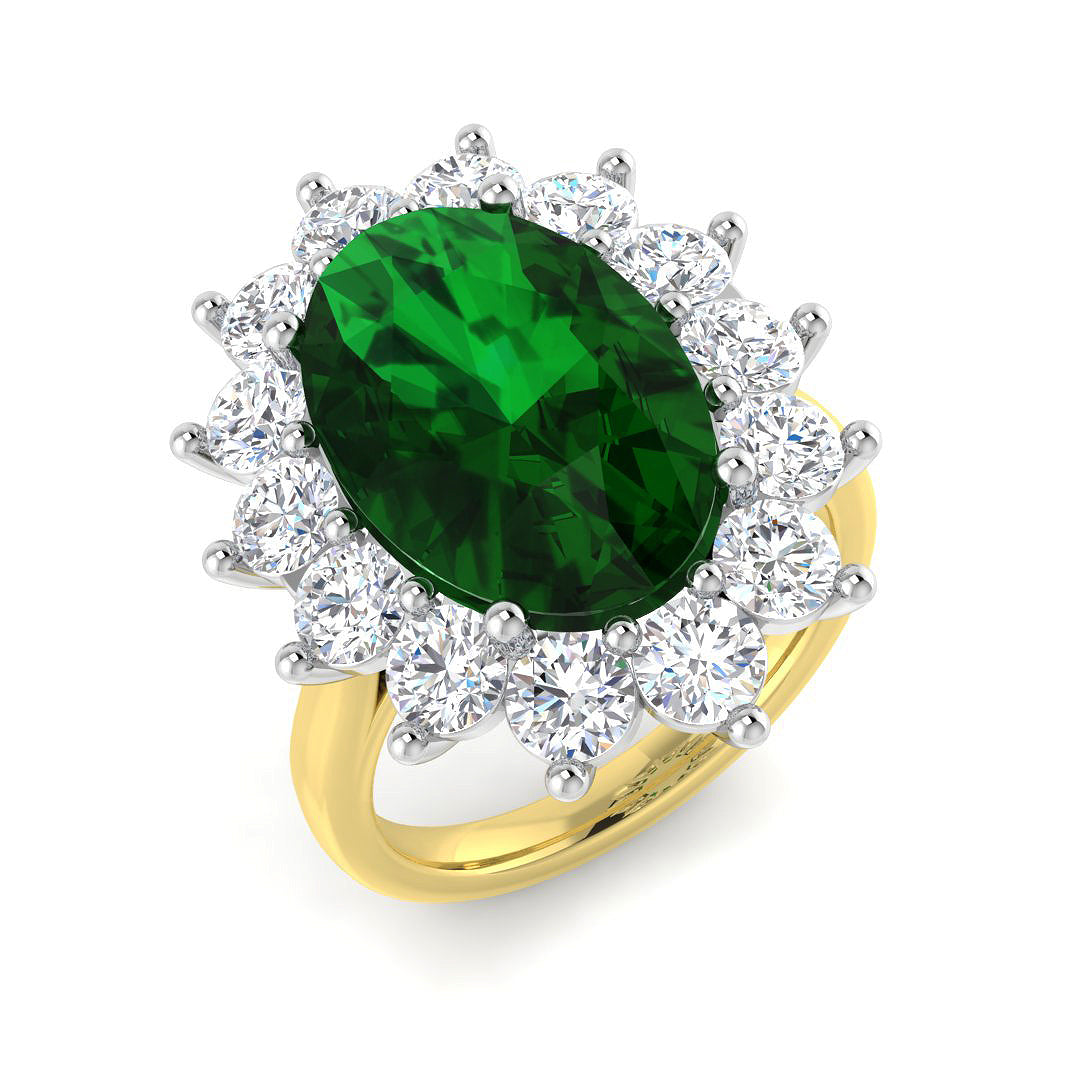 18ct Two Tone Oval Emerald and Diamond Ring 1