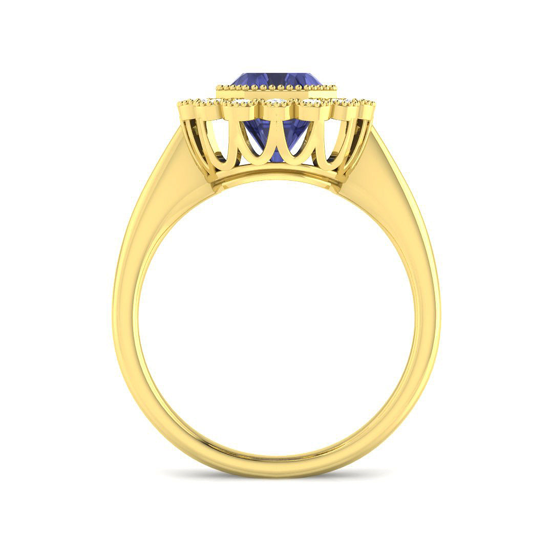 9ct Yellow Gold Emerald Cut Tanzanite and Diamond Ring 2
