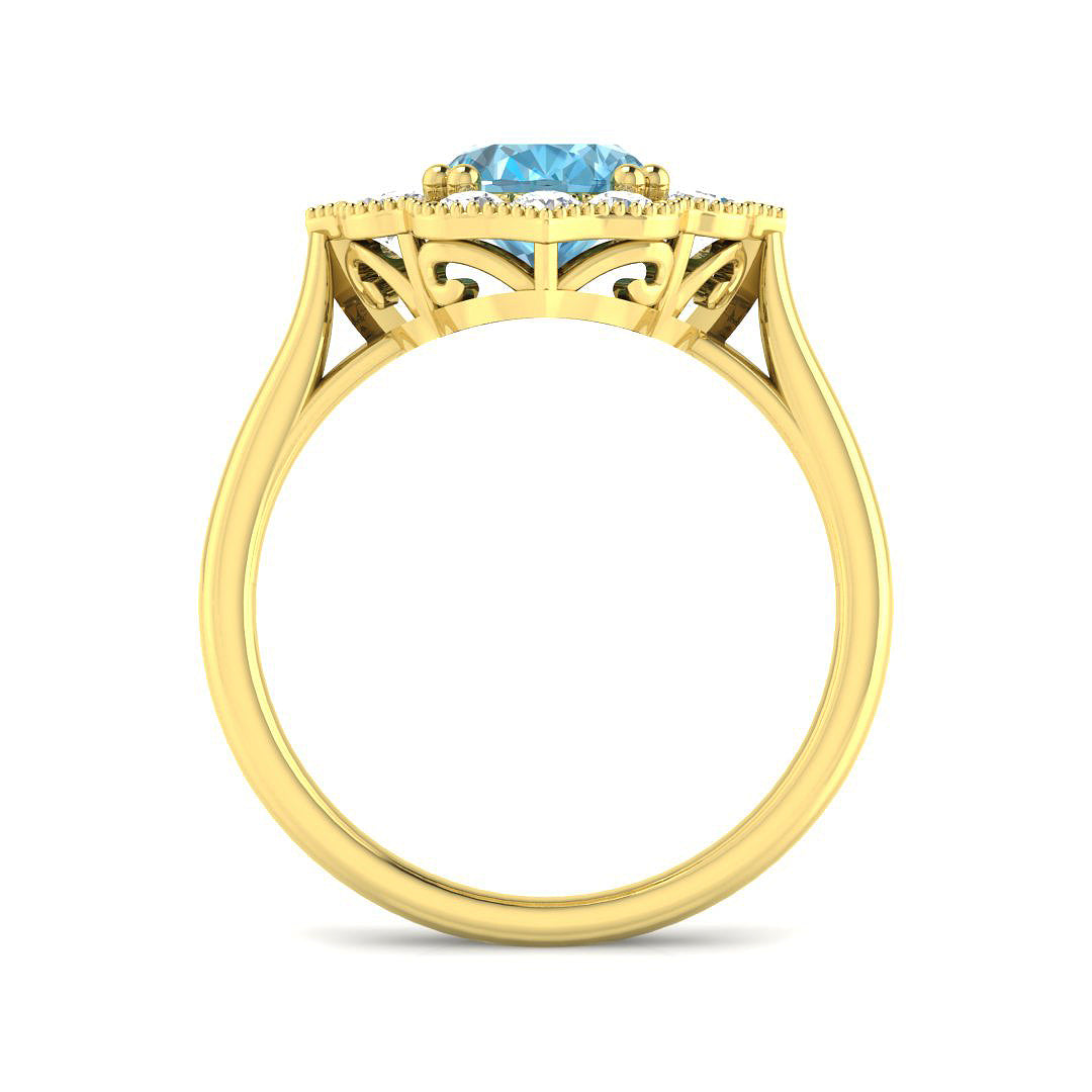 9ct Yellow Gold Oval Sky Blue Topaz and Diamond Ring 2