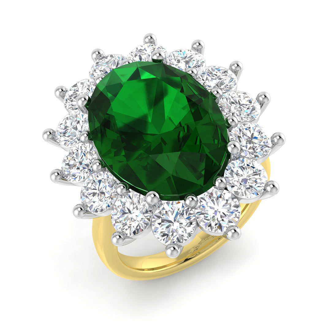 18ct Two Tone Oval Emerald and Diamond Ring 1