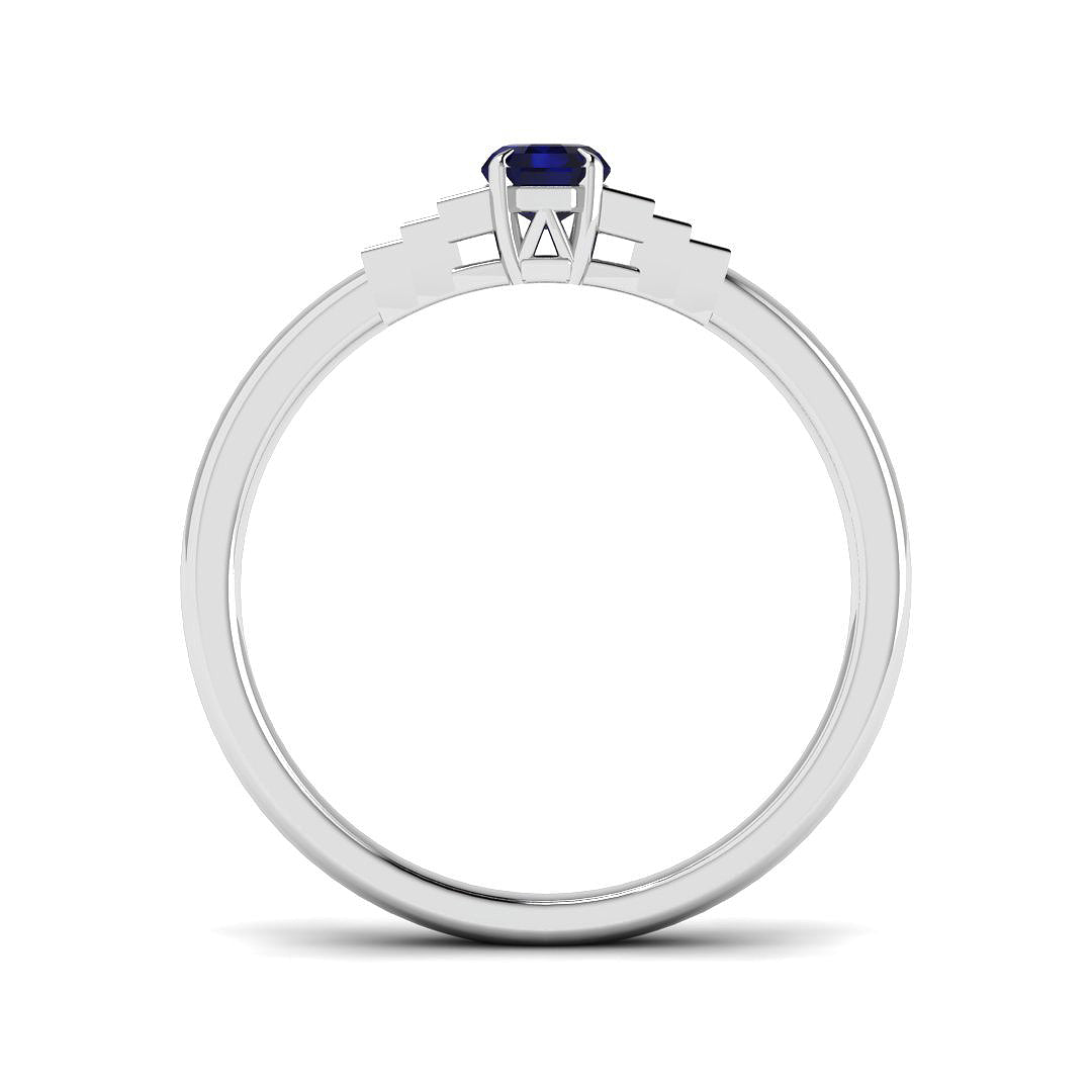 9ct White Gold Baguette and Emerald Cut Blue Sapphire and Diamond Ring 2