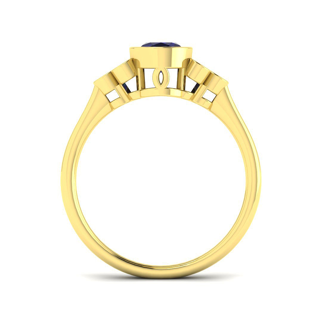 9ct Yellow Gold Oval Blue Sapphire and Diamond Ring 2