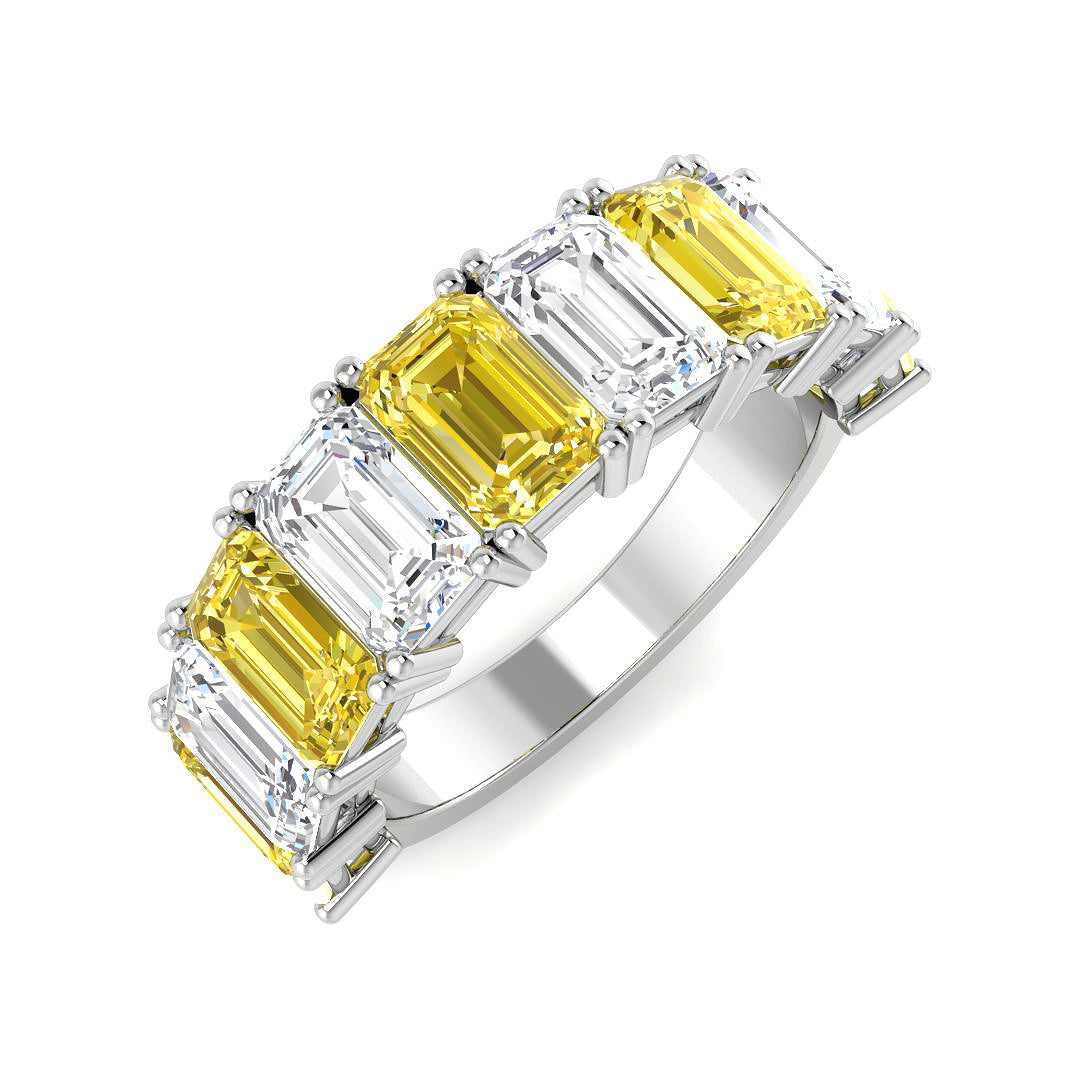 9ct White Gold Emerald Cut Lab Grown Diamond and Lab Yellow Diamond Ring 1