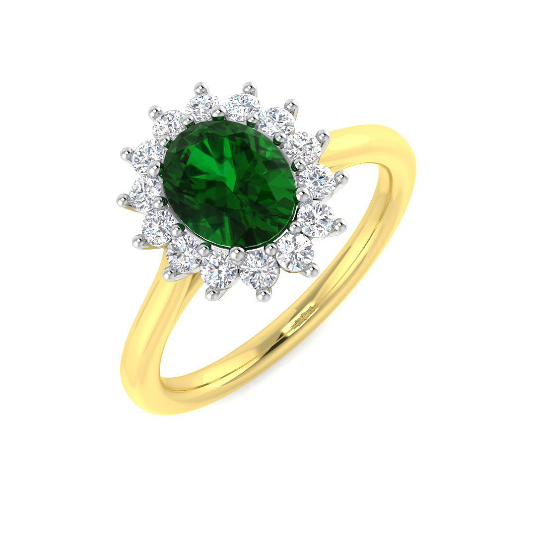 9ct Two Tone Oval Emerald and Diamond Ring 1