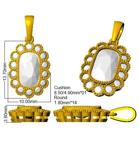 9ct Yellow Gold Cushion Old Cut Lab Grown Diamond Pendant 2