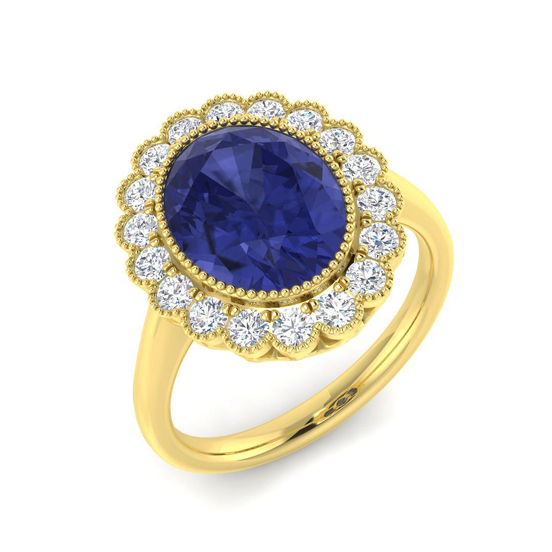 9ct Yellow Gold Oval Tanzanite and Diamond Ring 1