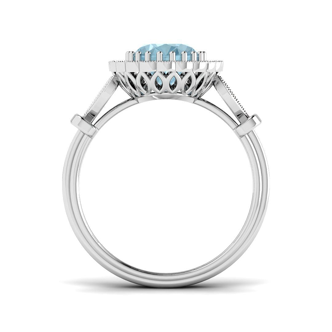 9ct White Gold Oval Aquamarine and Diamond Ring 2
