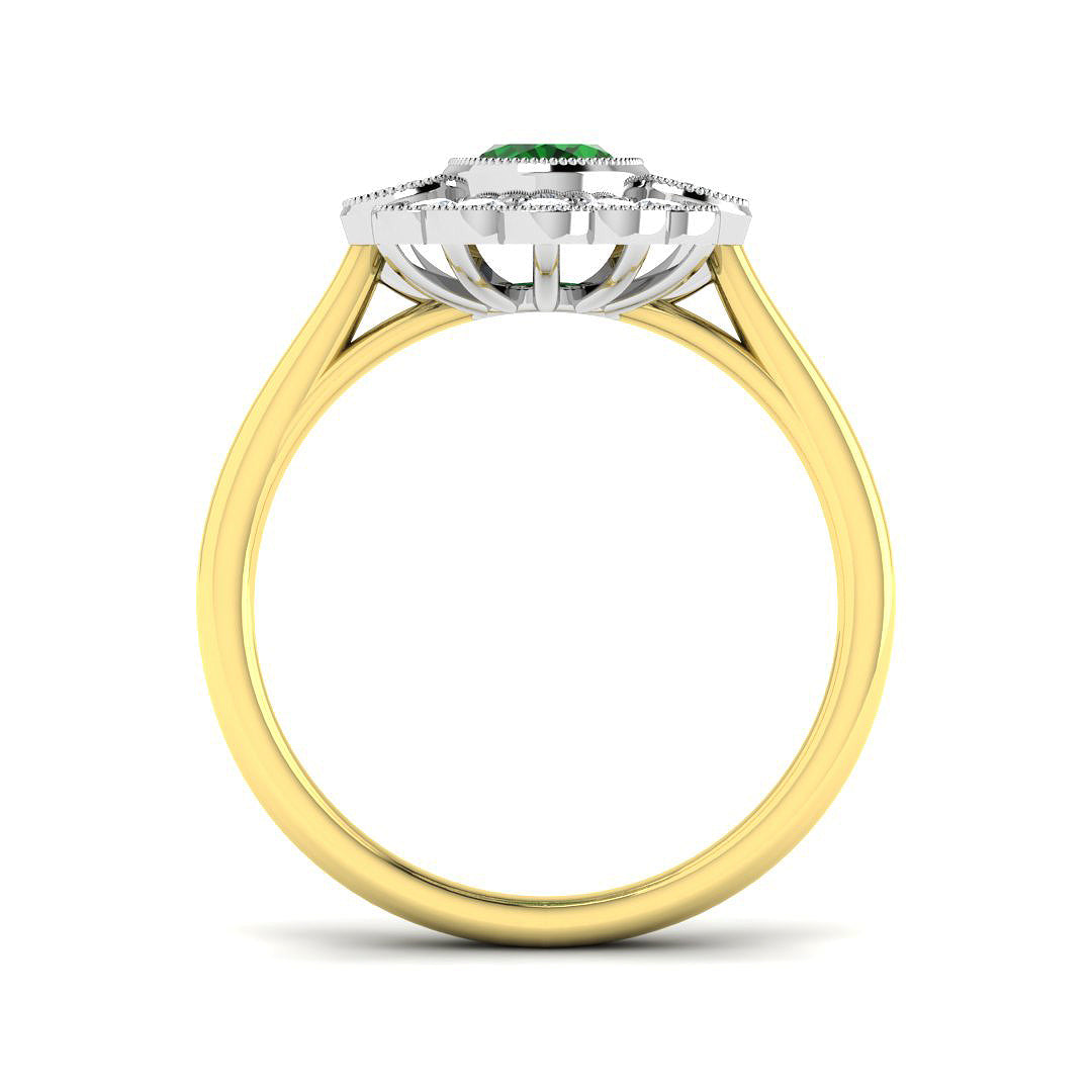 18ct Two Tone Oval Emerald and Diamond Ring 2