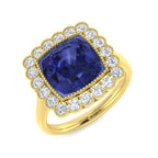 9ct Yellow Gold Cushion Tanzanite and Diamond Ring 1