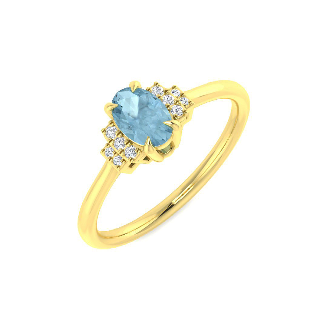 9ct Yellow Gold Oval Aquamarine and Diamond Ring 1