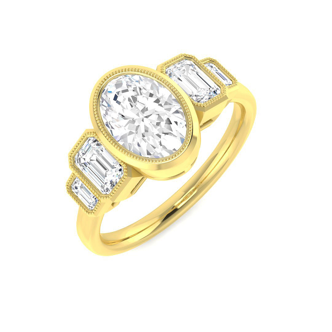 9ct Yellow Gold Emerald Cut and Oval Lab Grown Diamond Ring 1