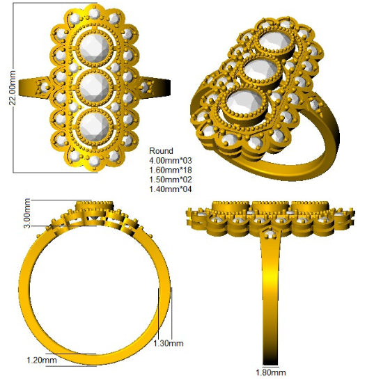 9ct Yellow Gold Round Cvd Old Cut Ring 3