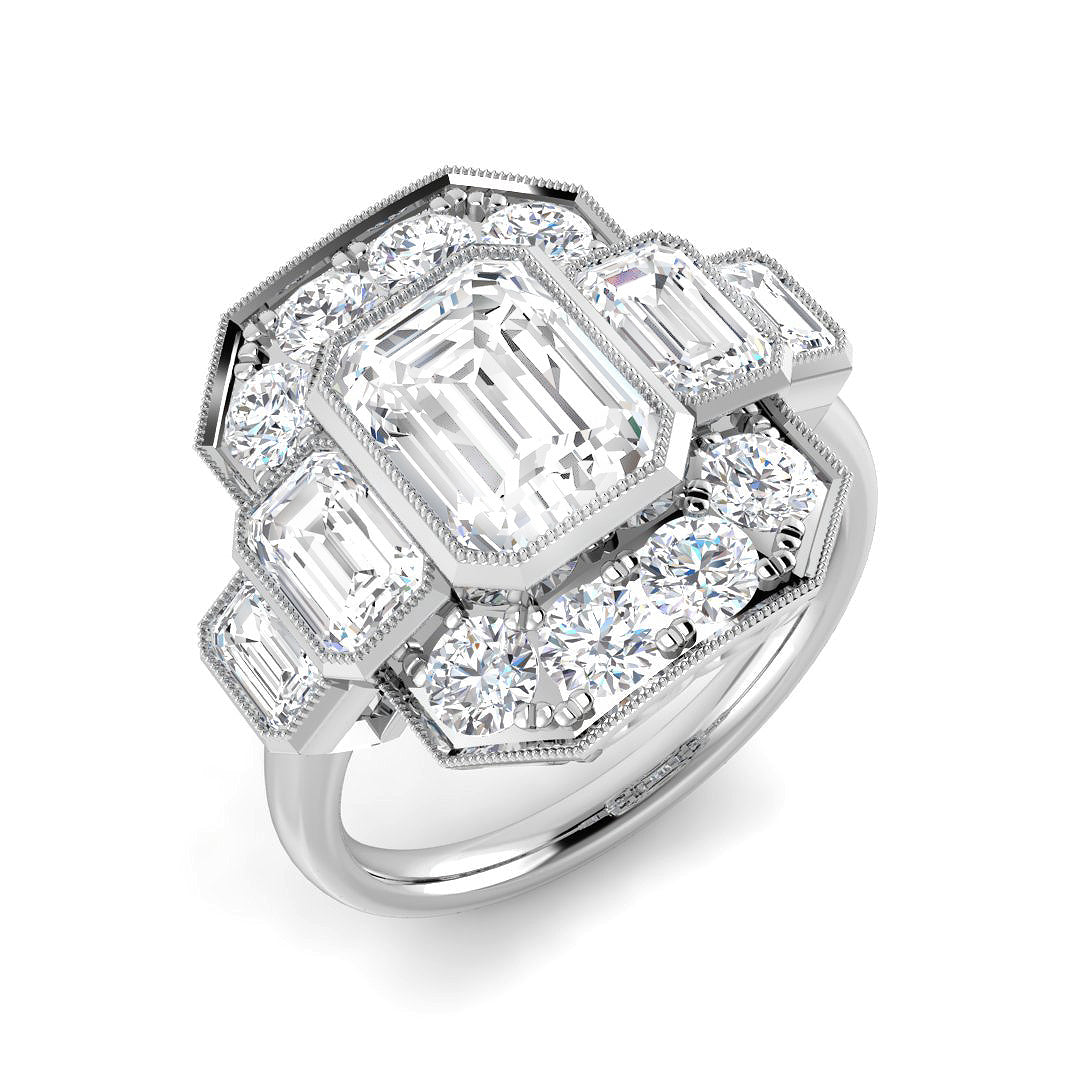 9ct White Gold Emerald Cut Lab Grown Diamond Ring 1
