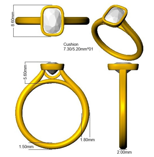 9ct Yellow Gold Cushion Lab Grown Diamond Ring 3