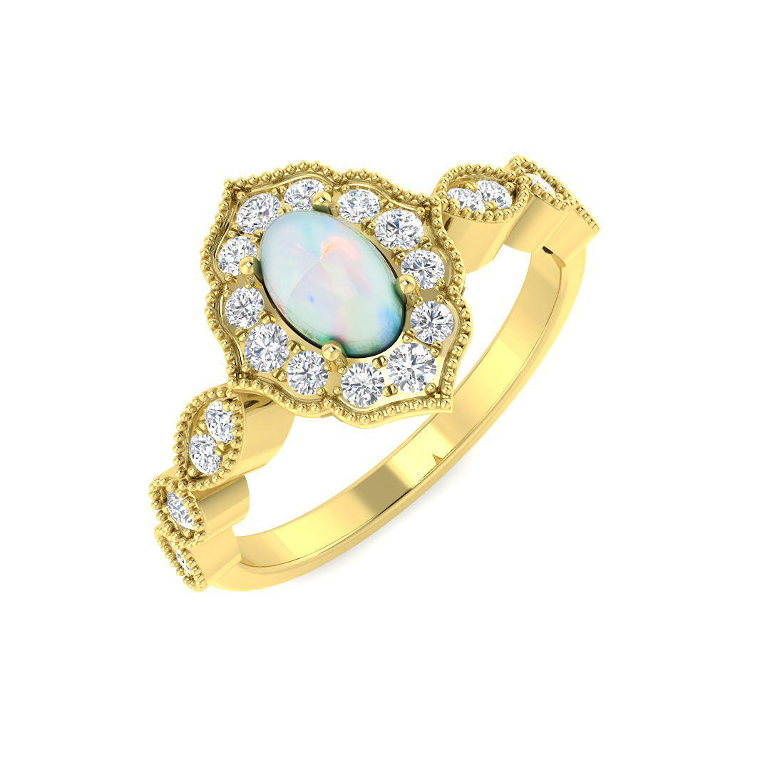 9ct Yellow Gold Oval Opal and Diamond Ring 1