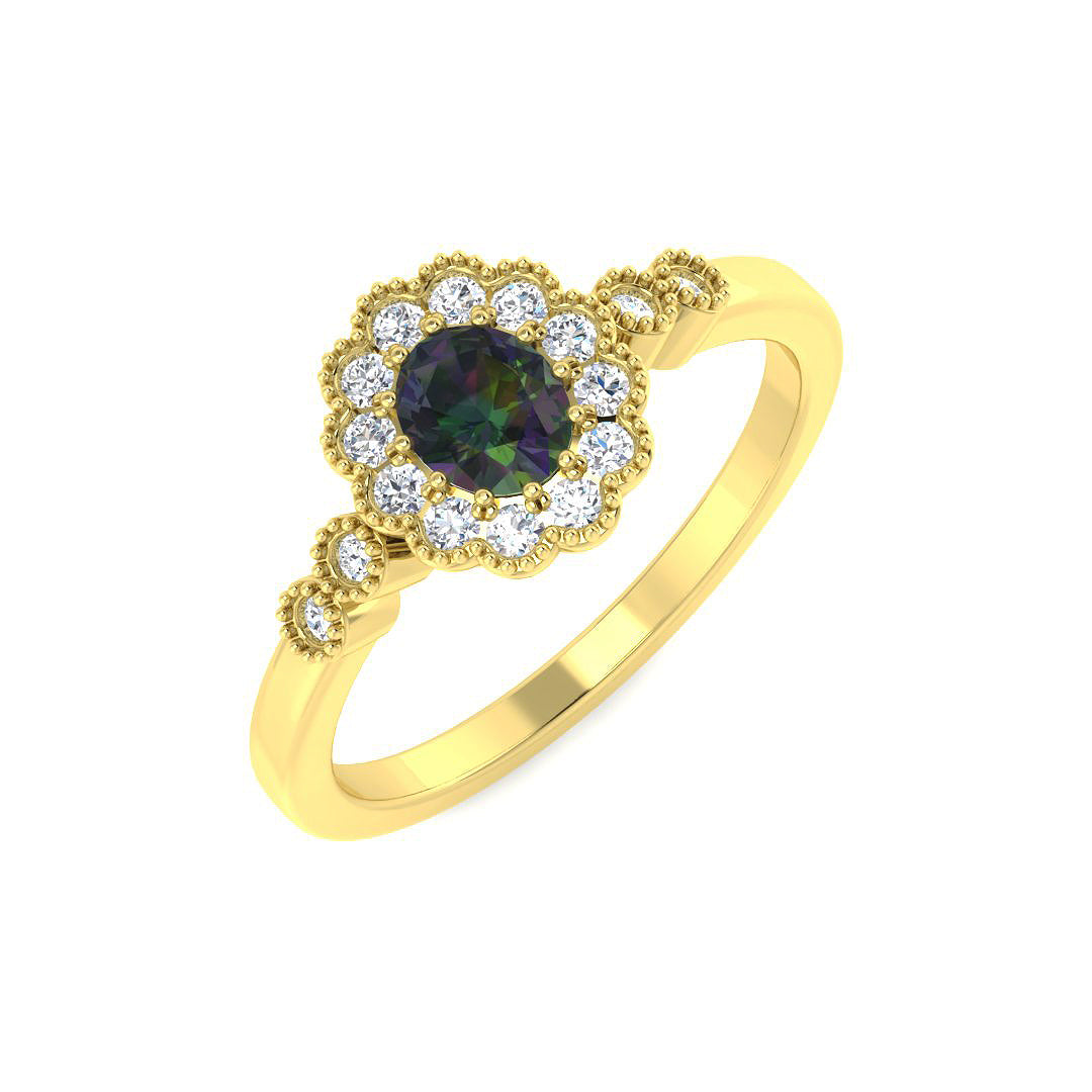 9ct Yellow Gold Oval Teal Sapphire and Diamond Ring 1
