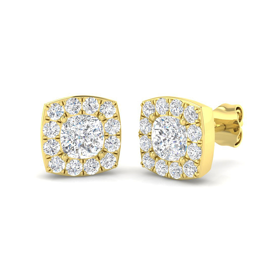 9ct Yellow Gold Cushion Lab Grown Diamond Earrings 1