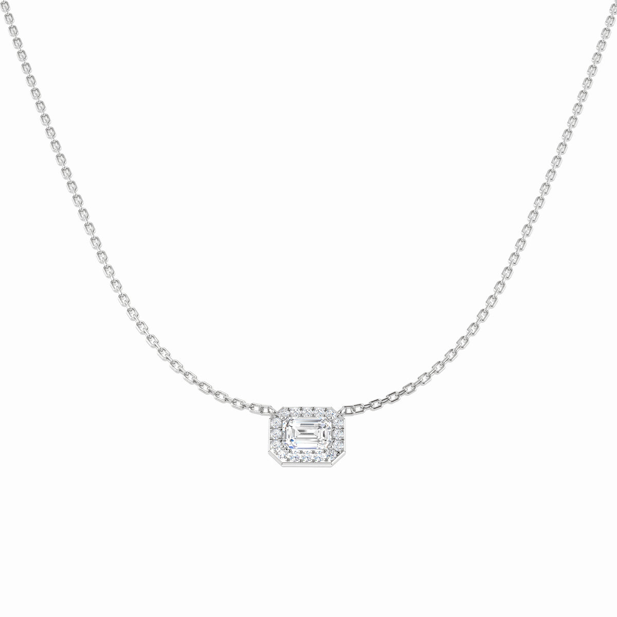 9ct White Gold Emerald Cut Lab Grown Diamond Necklace 1