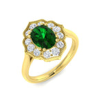 9ct Yellow Gold Oval Emerald and Diamond Ring 1