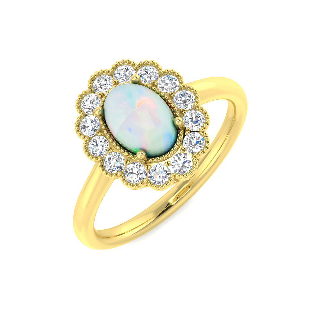 9ct Yellow Gold Oval Opal and Diamond Ring 1