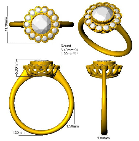 9ct Yellow Gold Round Cvd Old Cut Ring 3