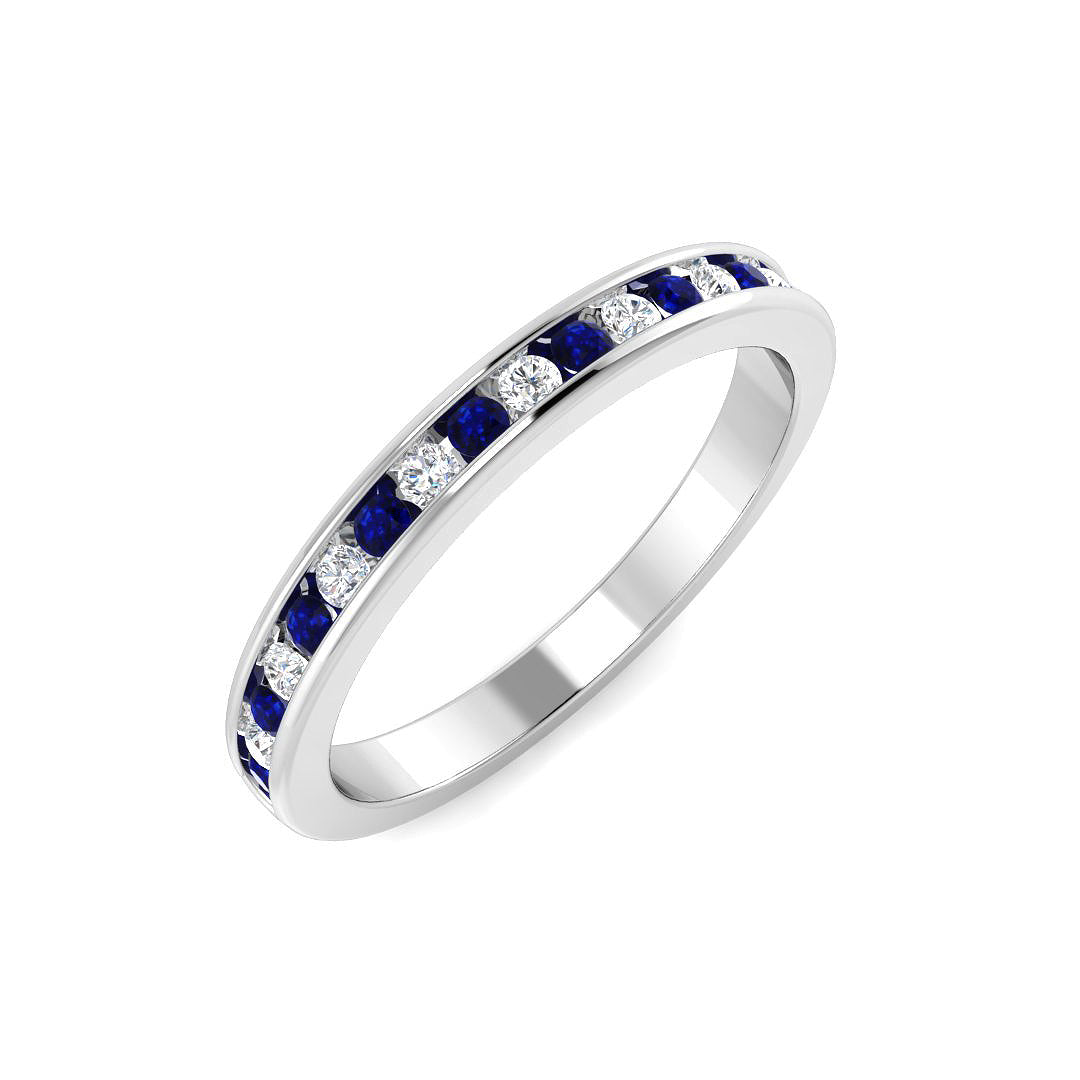 9ct White Gold Round Blue Sapphire and Diamond Ring 1