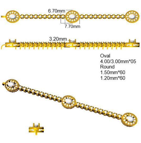 9ct Yellow Gold Oval Lab Grown Diamond Bracelet 2